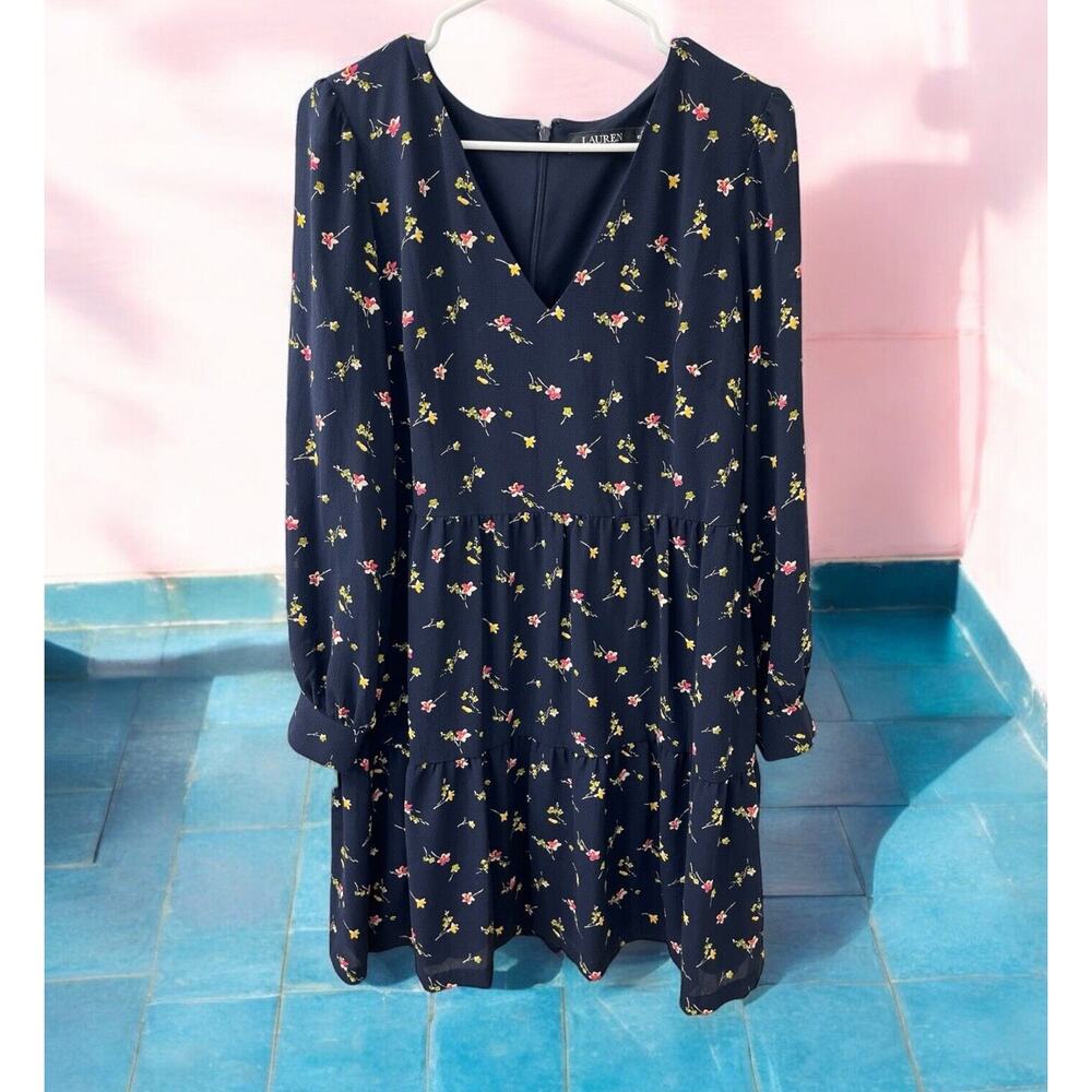 Lauren Ralph Lauren Womens‎ Floral Print Dress SIZE 12 V neck Spring Summer Boho